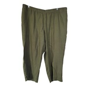 J Jill‎ Love Linen Cropped Pants Olive Green Women's 3X Elastic Waist